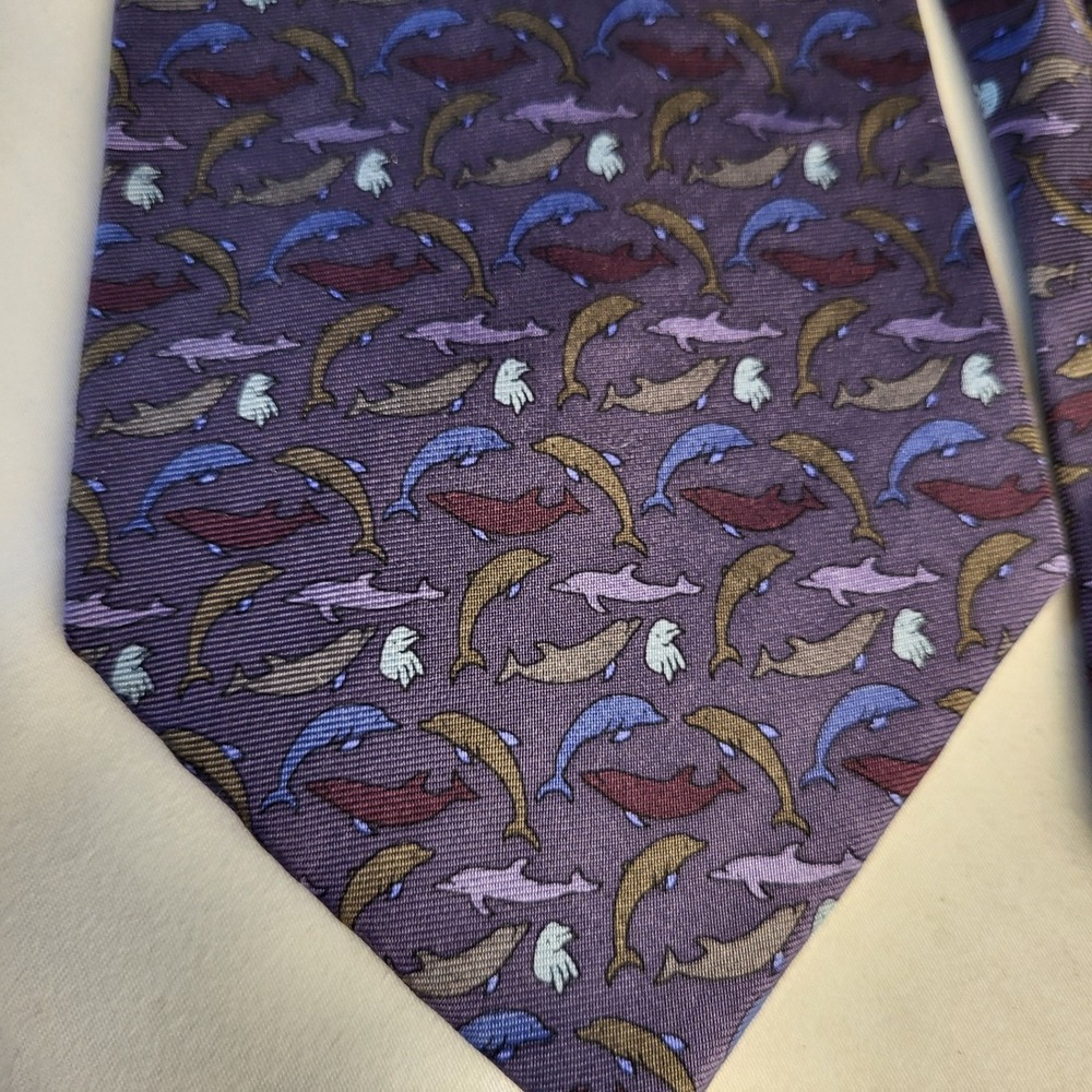 58" Mens Tie The Nature Conservancy Dolphins Hand Made 100% Silk